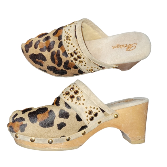 Bridget Shuster Leather Pony Hair Leopard Print Crystal Embellished Clog… - Picture 7 of 12
